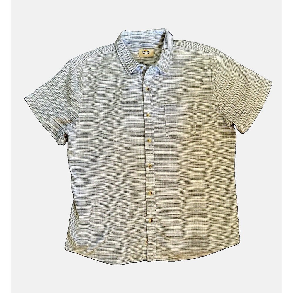 Marine Layer Men's M Blue/White Striped Short Sleeve Button-Up Shirt Pockets